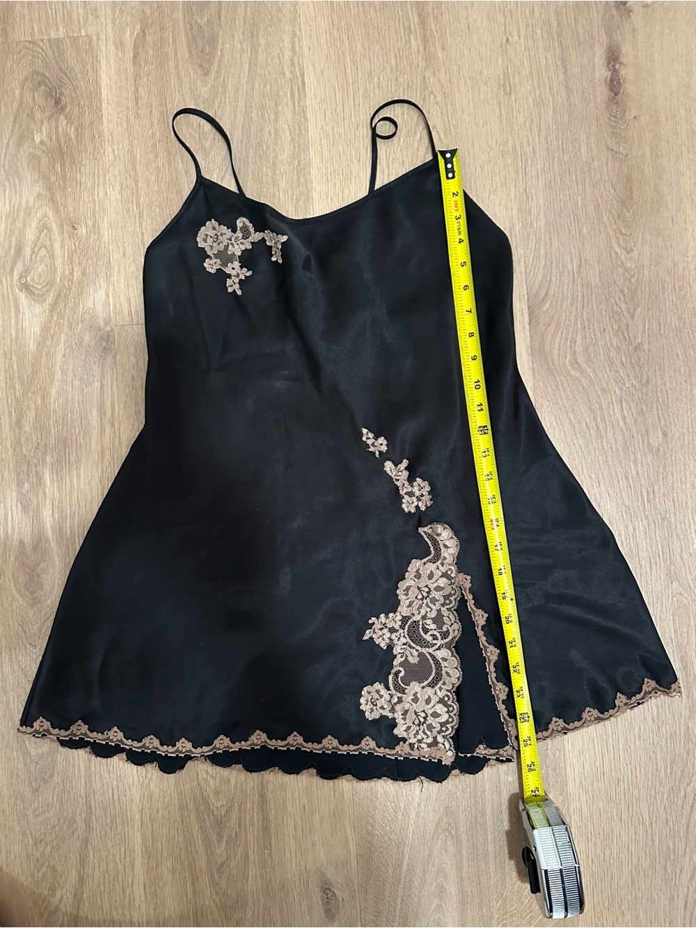 Victoria's Secret Vintage Black Slip PJ with Beige Lace Trim US L - Picture 3 of 8